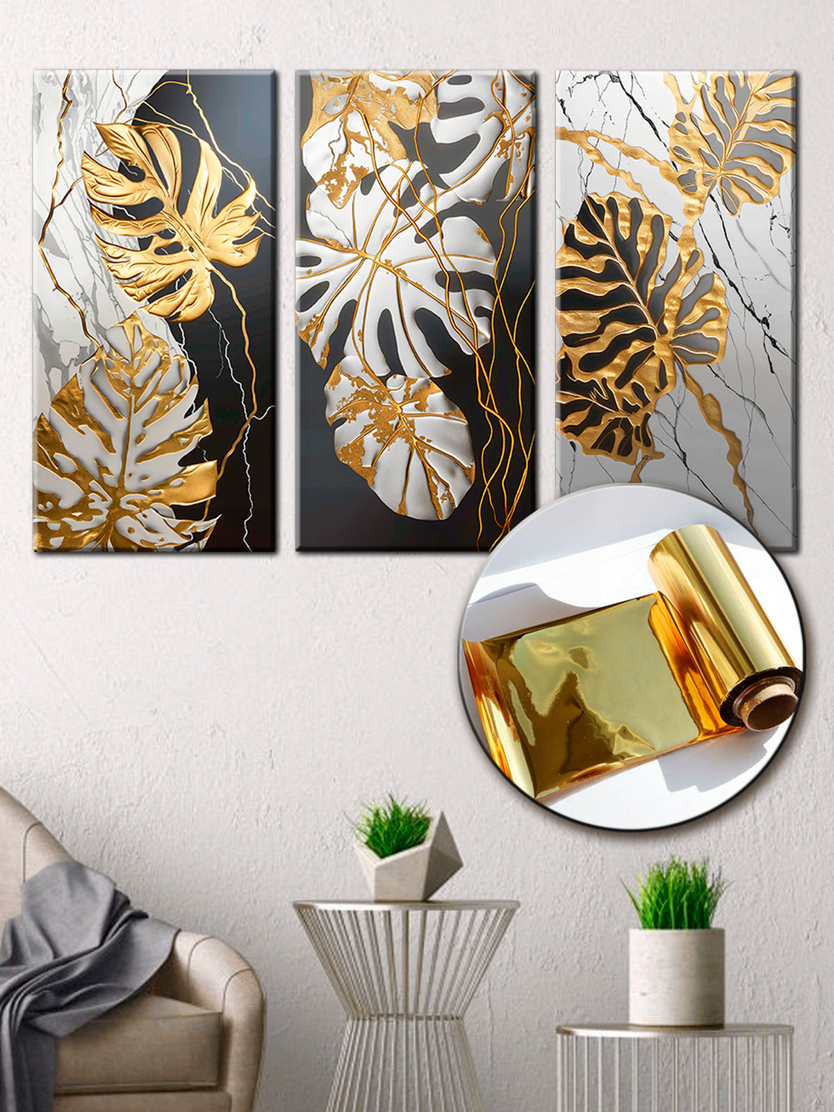 3 Piece Gold Wall Art