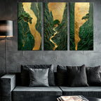 Gold Foil Japanese-style River Multi Panel Wall Art Canvas.
