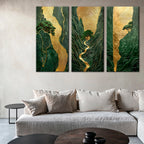 Gold Foil Japanese-style River Multi Panel Wall Art Canvas.