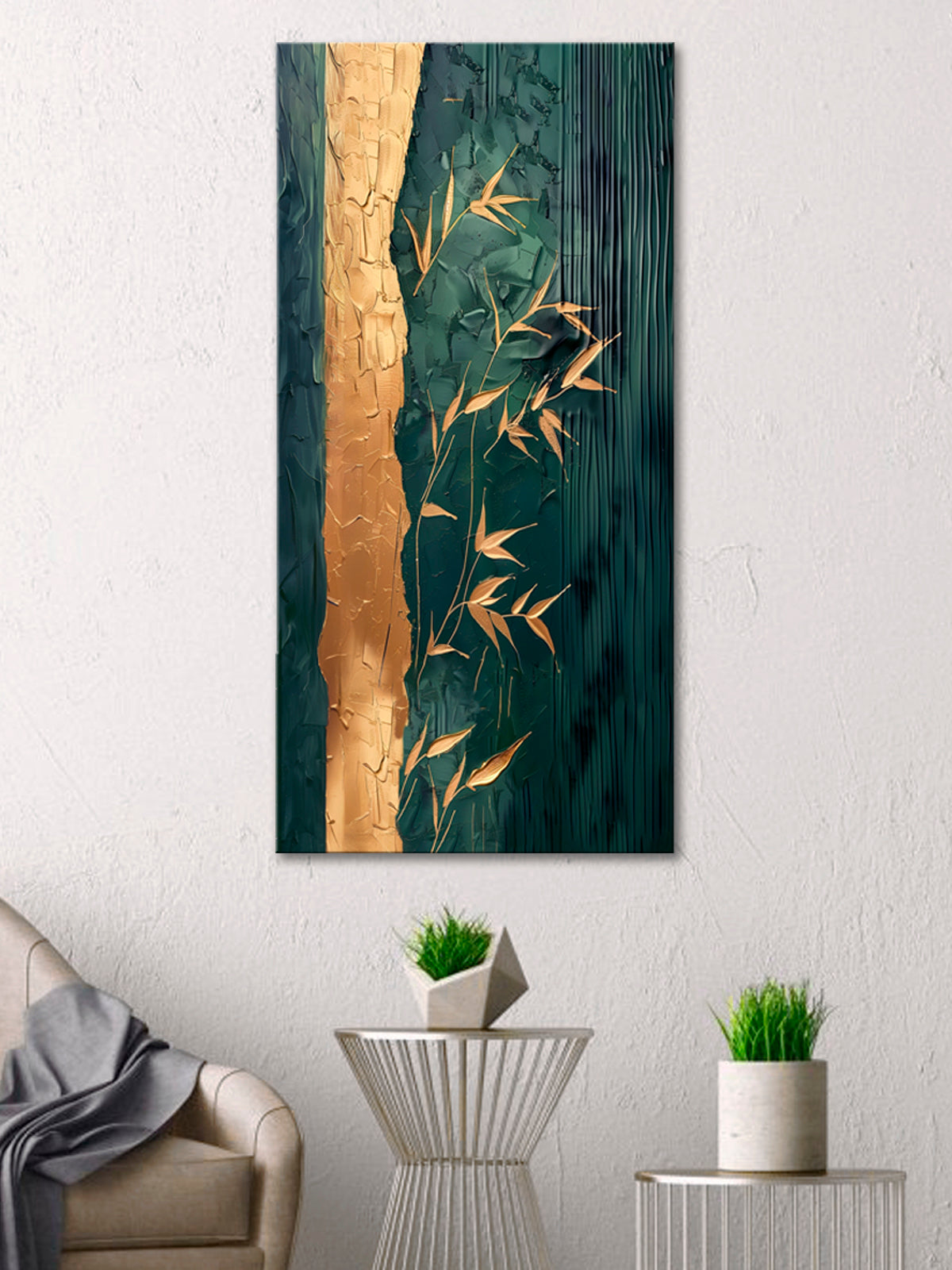 Japanese Golden Bamboo Wall Art | Gold Foil Print | Gold Accent Art for Living Room & Bedroom