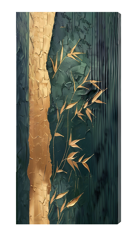 Japanese Golden Bamboo Wall Art | Gold Foil Print | Gold Accent Art for Living Room & Bedroom