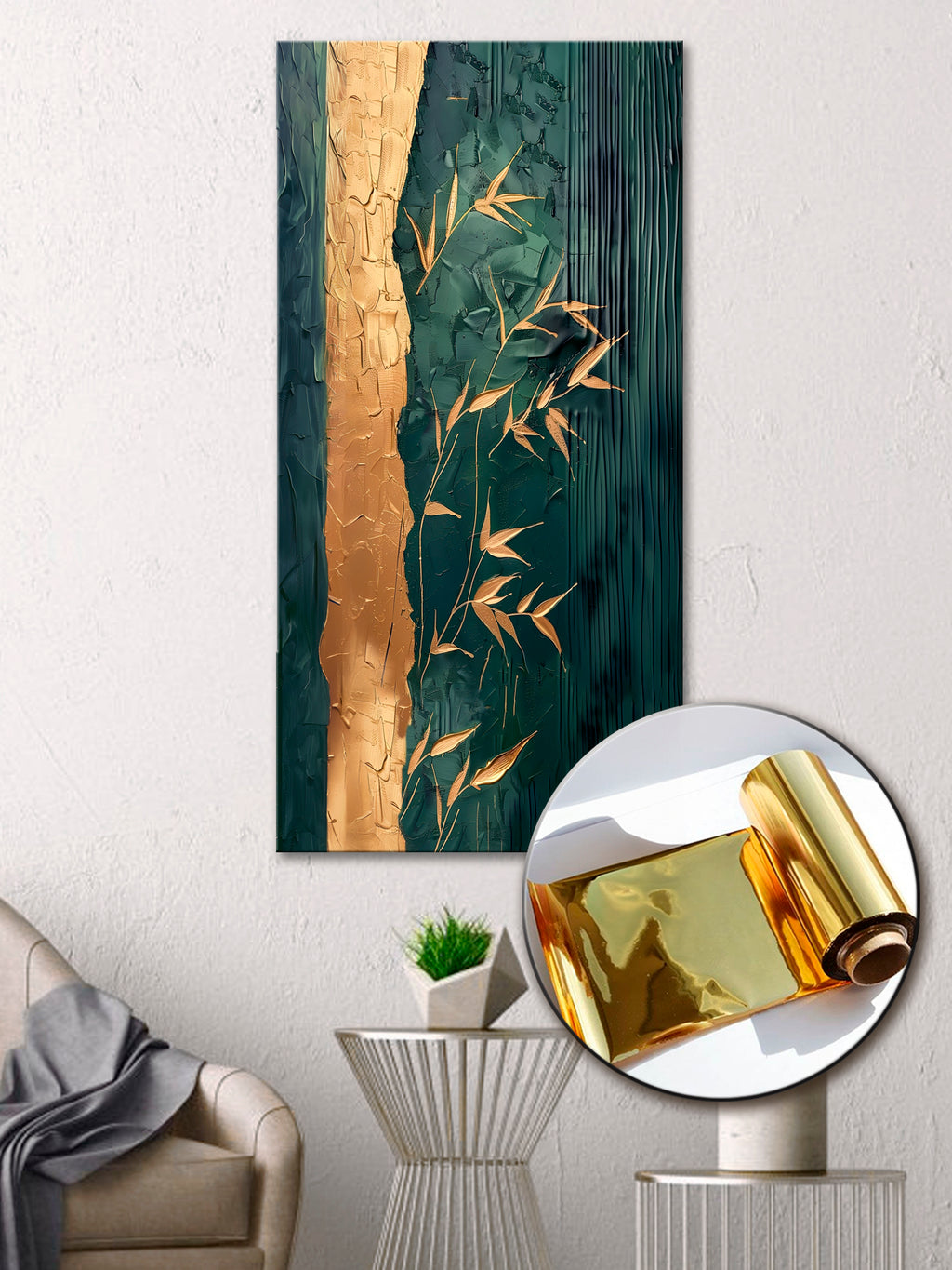 Japanese Golden Bamboo Wall Art | Gold Foil Print | Gold Accent Art for Living Room & Bedroom