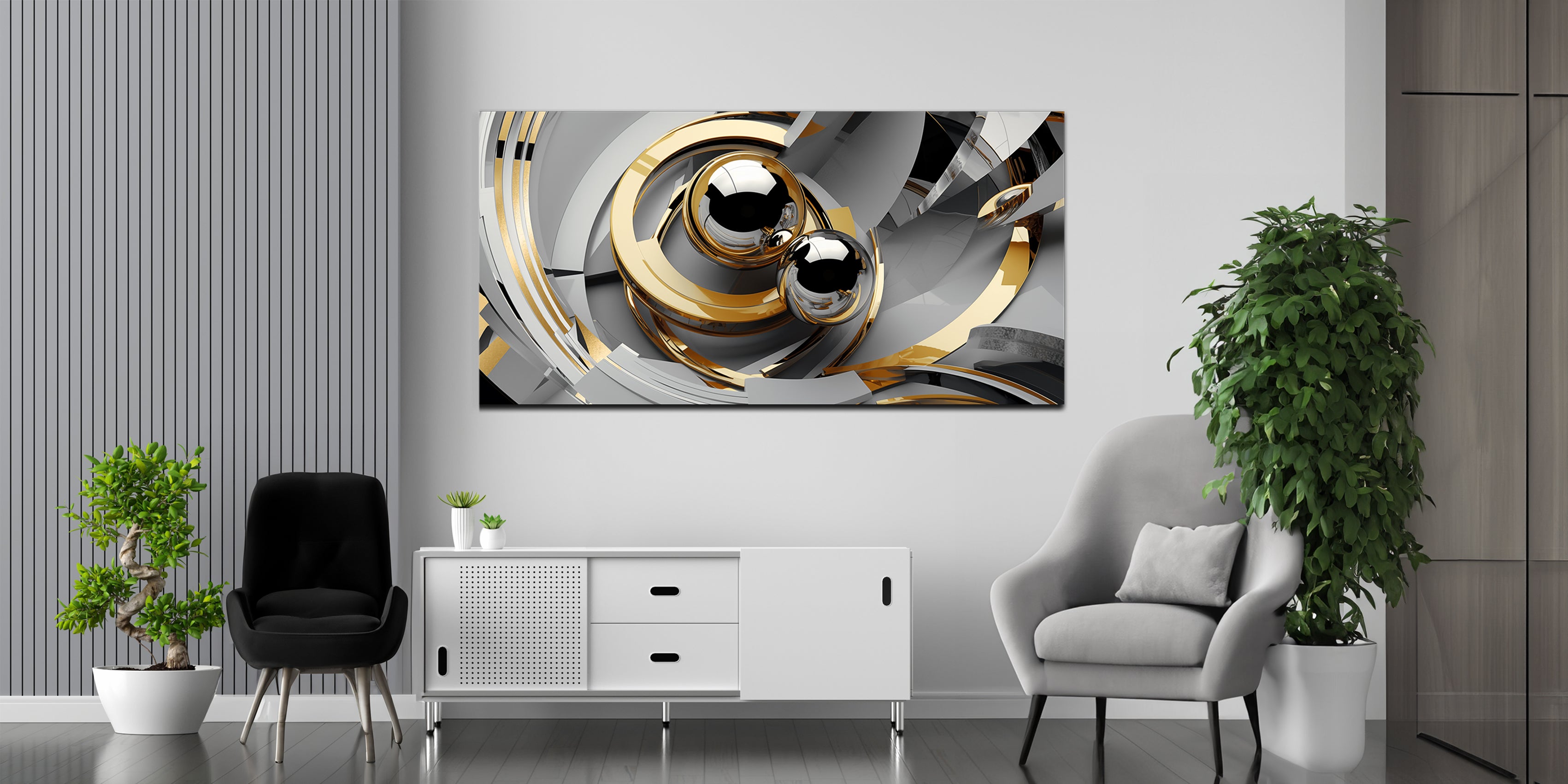 Gold Foil Wall Art Print Abstraction Spheres for the Bedroom and Living room