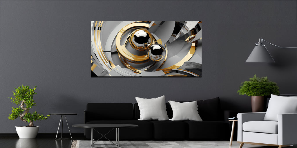 Gold Art Print Abstraction Spheres — Modern Gold Accent Wall Decor, Foil Art Print