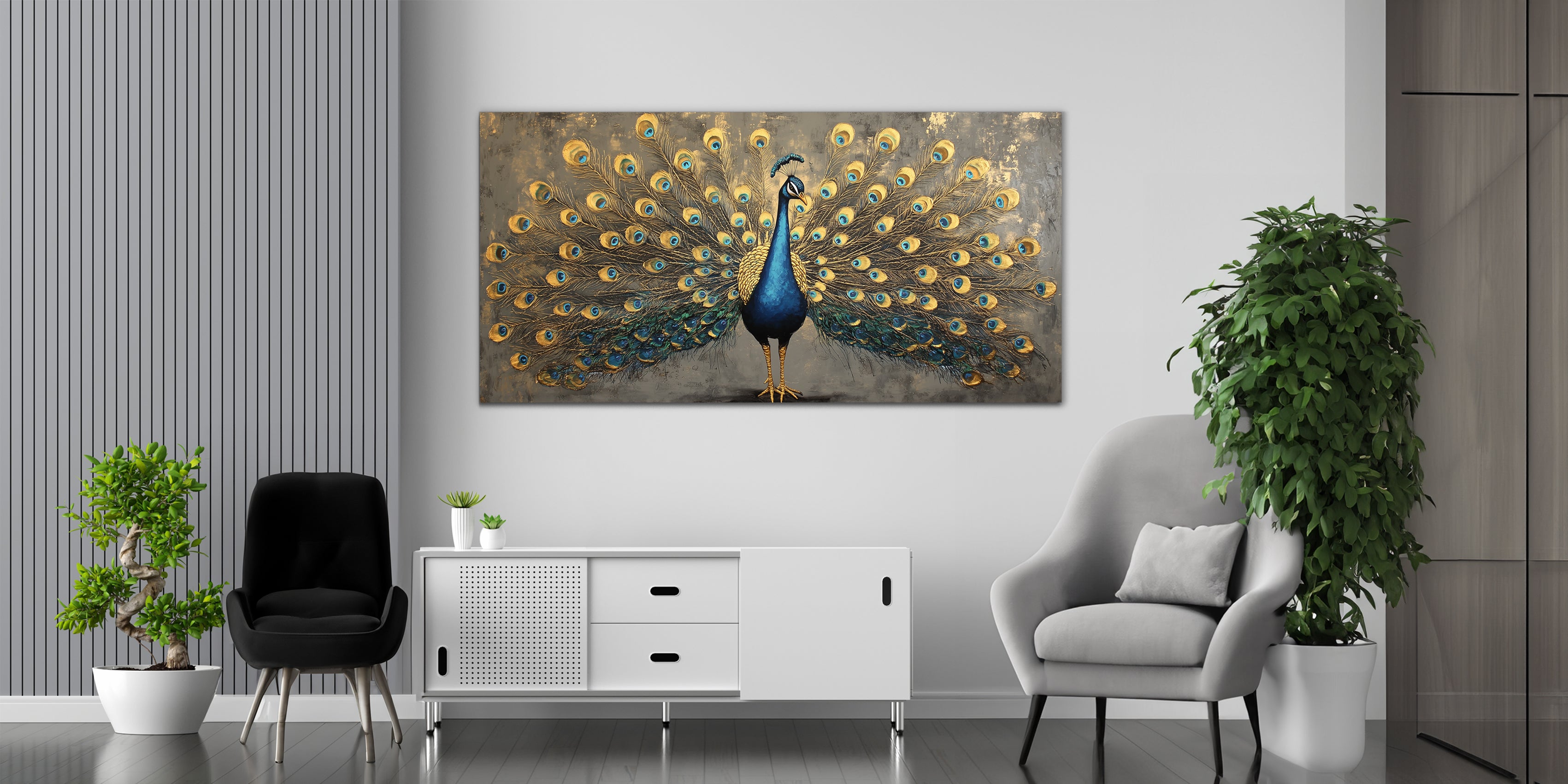 Gilded Art Print: Peacock Gold Accent Wall Decor Canvas Foil