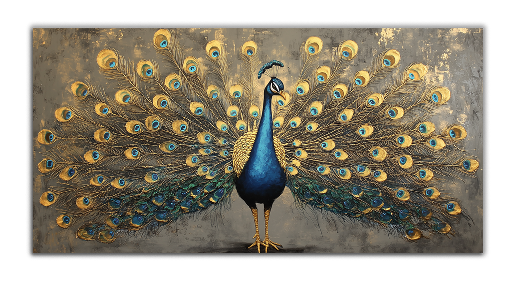 Gilded Art Print: Peacock Gold Accent Wall Decor Canvas Foil
