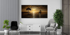 Gilded Painting Gold Foil Wall Art Sunset and Sailboat Canvas Print
