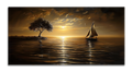 Gilded Painting Gold Foil Wall Art Sunset and Sailboat Canvas Print