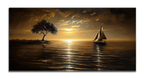 Gilded Painting Gold Foil Wall Art Sunset and Sailboat Canvas Print