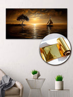 Gold Wall Art Print Sunset Sailboat — Gold Accent Decor, Metallic Foil Canvas