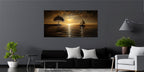 Gilded Painting Gold Foil Wall Art Sunset and Sailboat Canvas Print