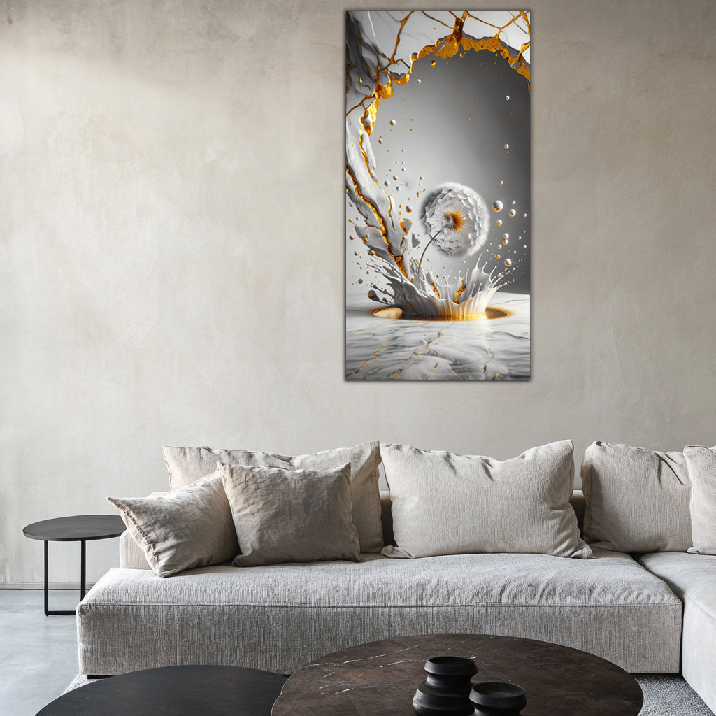 Gold Foil Wall Art Print: Dandelion Gold Accent Wall Decor Canvas Foil
