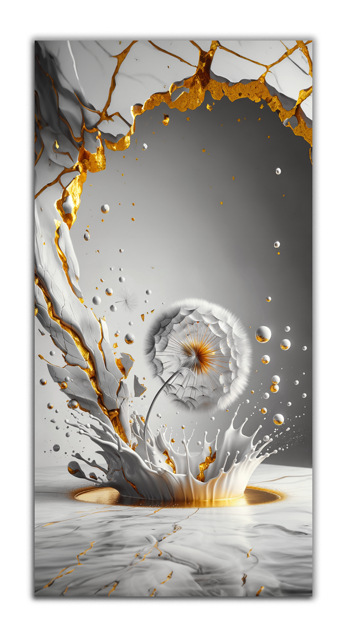 Gold Foil Wall Art Print: Dandelion Gold Accent Wall Decor Canvas Foil