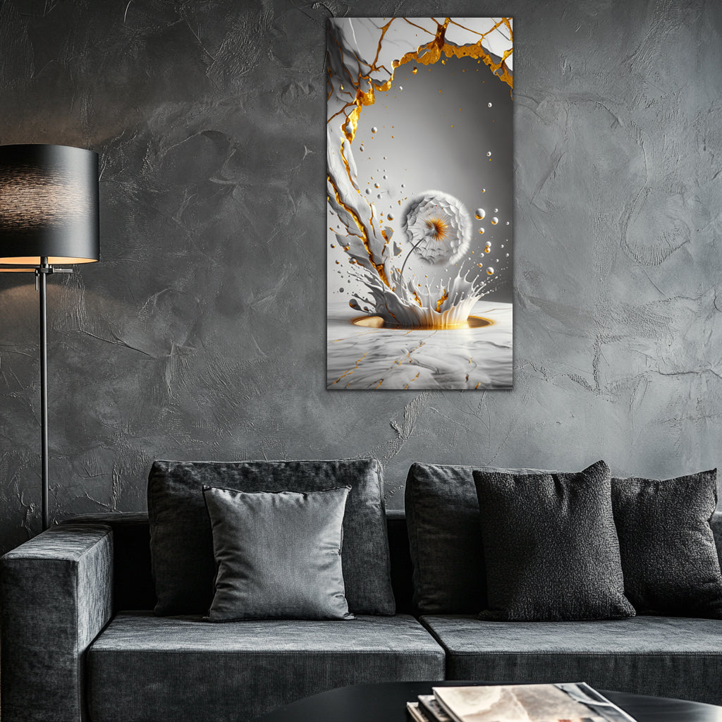 Gilded Art Print: Dandelion Gold Accent Wall Decor Canvas Foil