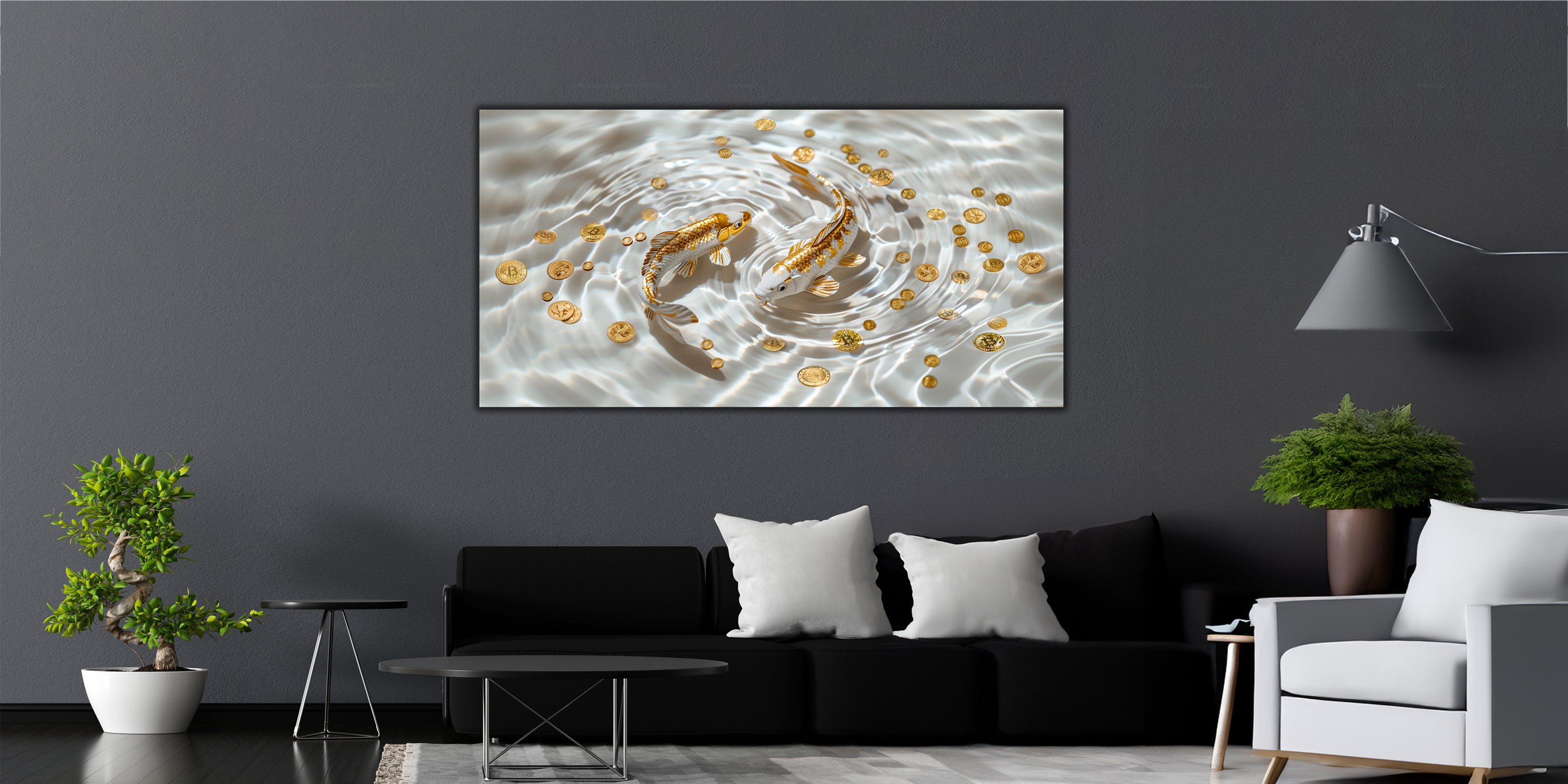 Golden Koi Gold Foil Wall Art – Gilded Canvas Print with Luxury Gold Accent Decor
