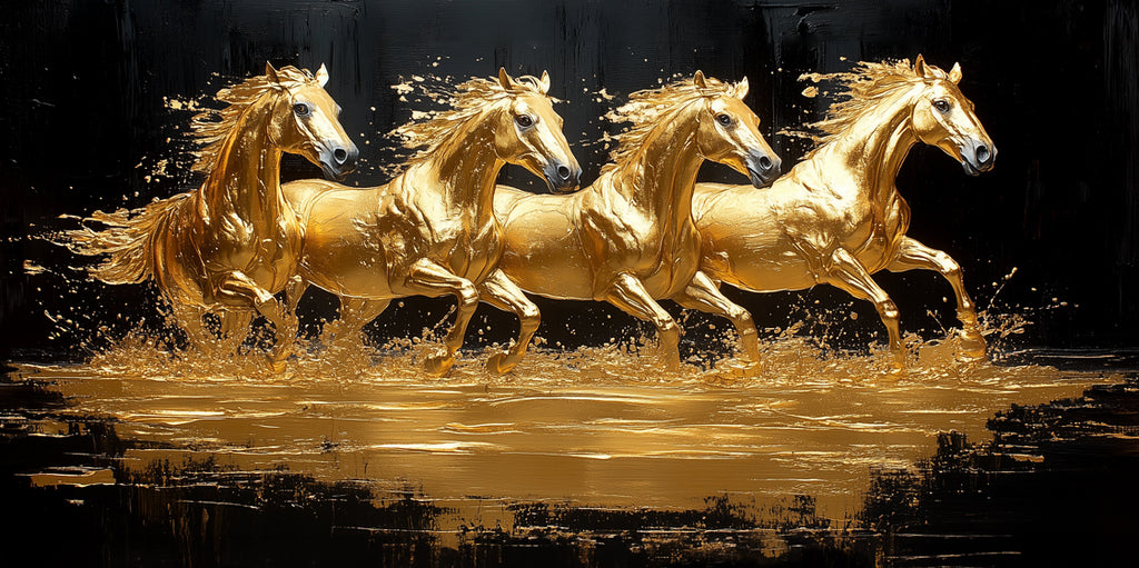 Gilded Art Print Horses – Gilded Wall Decor with Gold Accents Foil