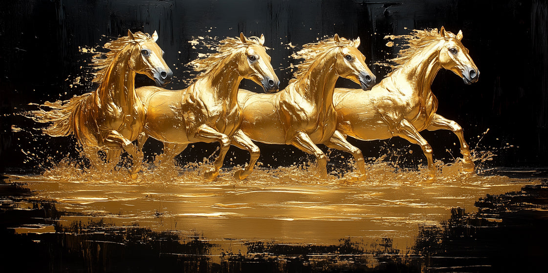 Gilded Art Print Horses – Gilded Wall Decor with Gold Accents Foil