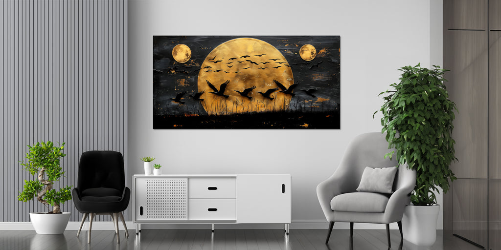 Gold Art Print Japanese Style — Modern Gold Art Wall Decor, Gold Foil Canvas, Foil