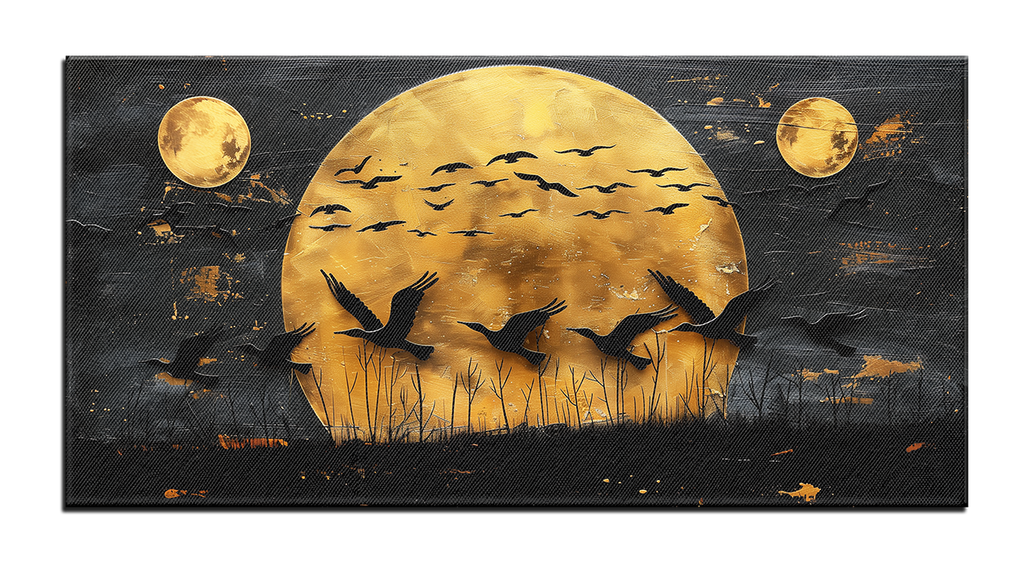 Gilded painting "birds against the golden sun"
