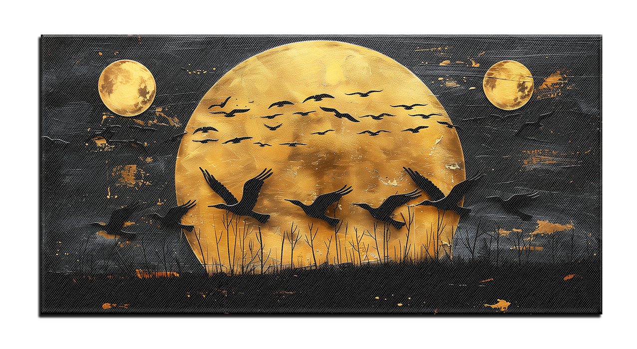 Gilded painting "birds against the golden sun"