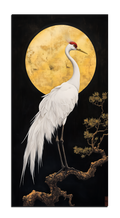 Gilded Art Print Heron and Golden Sun – Gold Accent Wall Decor Canvas, Foil