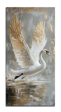 Gold Foil Print White Swan for Interior Wall on Canvas