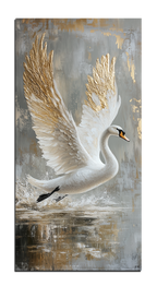 Gold Foil Print White Swan for Interior Wall on Canvas