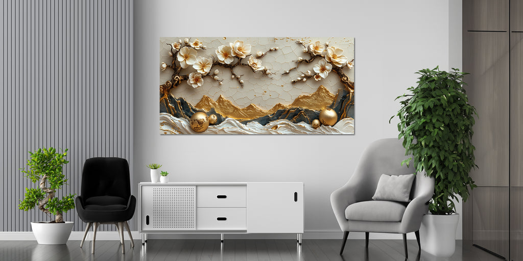 Gold Foil Wall Art Bonsai and Mountains of Gold Canvas Print
