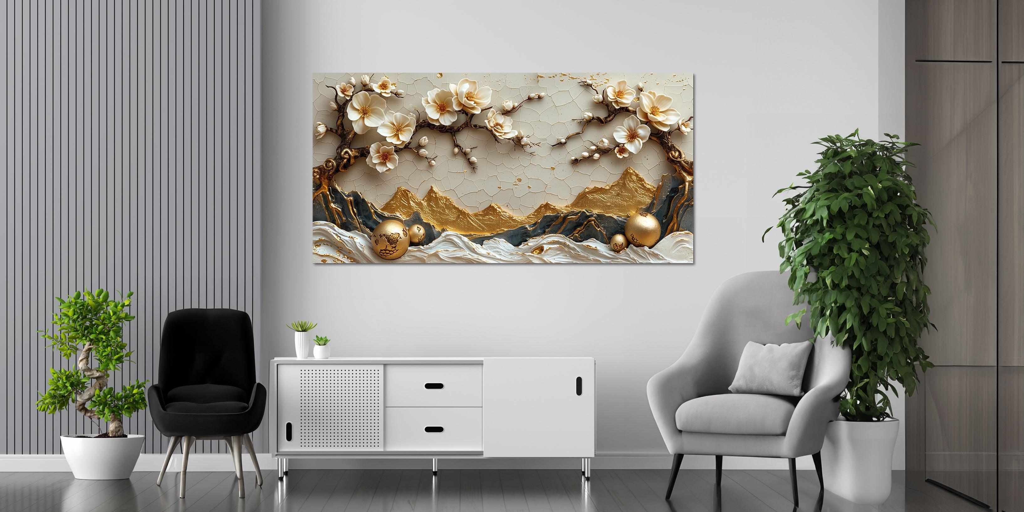 Gold Foil Wall Art Bonsai and Mountains of Gold Canvas Print