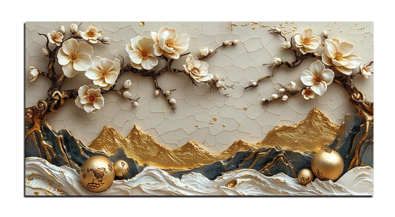 Gold Foil Wall Art Bonsai and Mountains of Gold Canvas Print