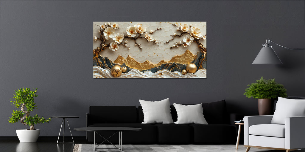 Gold Foil Wall Art Bonsai and Mountains of Gold Canvas Print