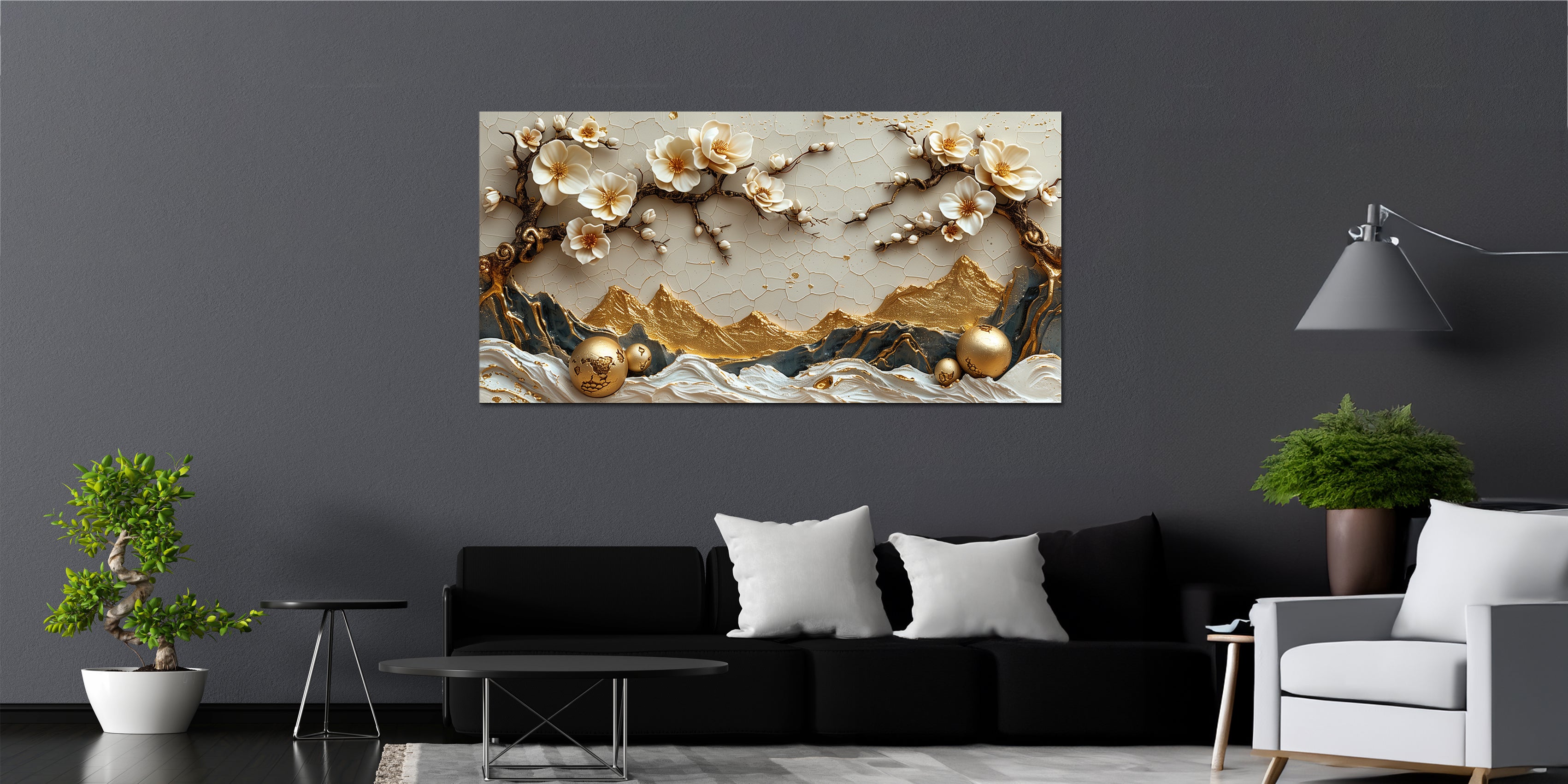 Gold Foil Wall Art Bonsai and Mountains of Gold Canvas Print