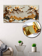 Gold Foil Wall Art Print Bonsai and Mountains — Gold Accent , Metallic Foil Canvas