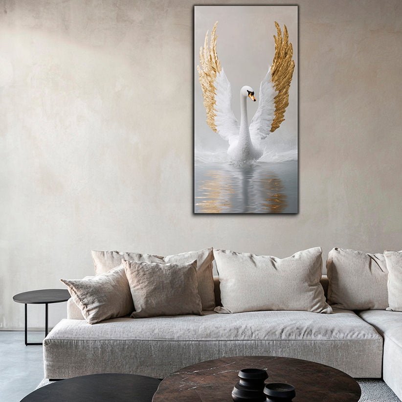 Gold Wall Art – White Swan Metallic Foil Canvas