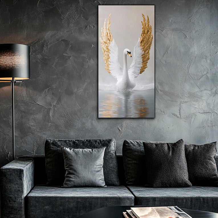 Gold Wall Art – White Swan Metallic Foil Canvas
