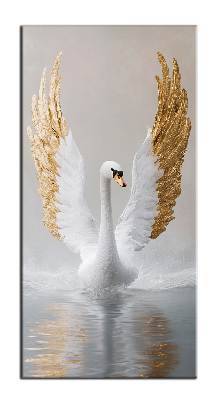 Gold Wall Art – White Swan Metallic Foil Canvas