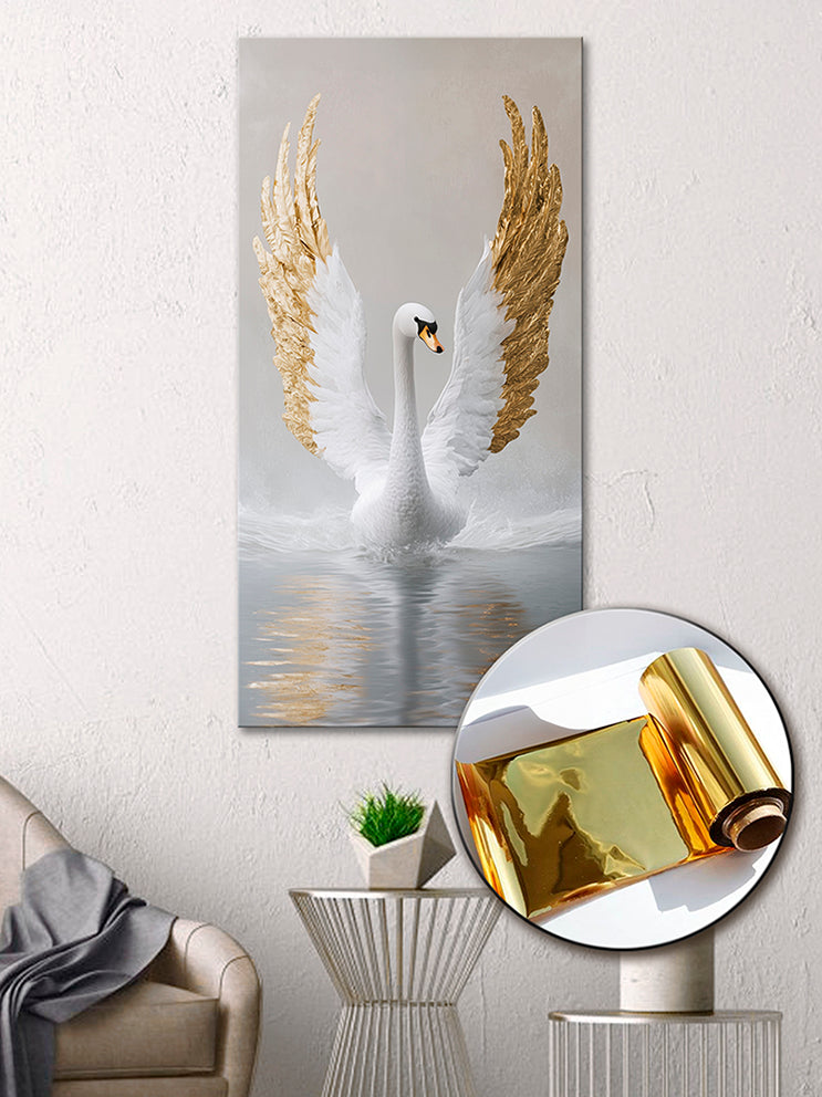 Gold Wall Art – White Swan Metallic Foil Canvas