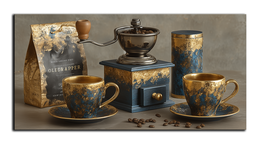 Gilded Art Print Coffee Set – Gold Accent Wall Decor Canvas, Foil