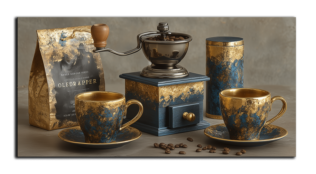Gilded Art Print Coffee Set – Gold Accent Wall Decor Canvas, Foil
