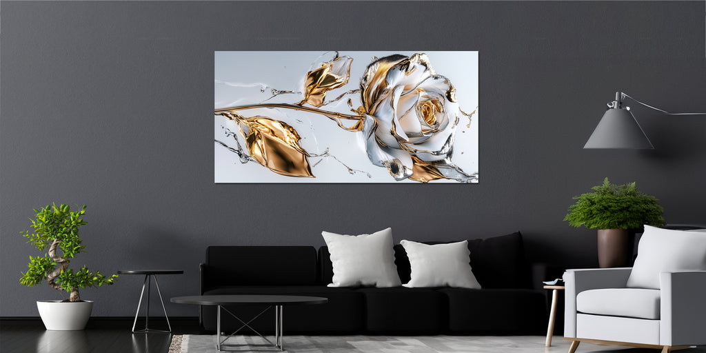 Gold Foil Wall Art Print White Rose – Gold Accent Wall Decor Canvas