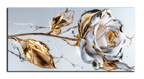 Gold Foil Wall Art Print White Rose – Gold Accent Wall Decor Canvas