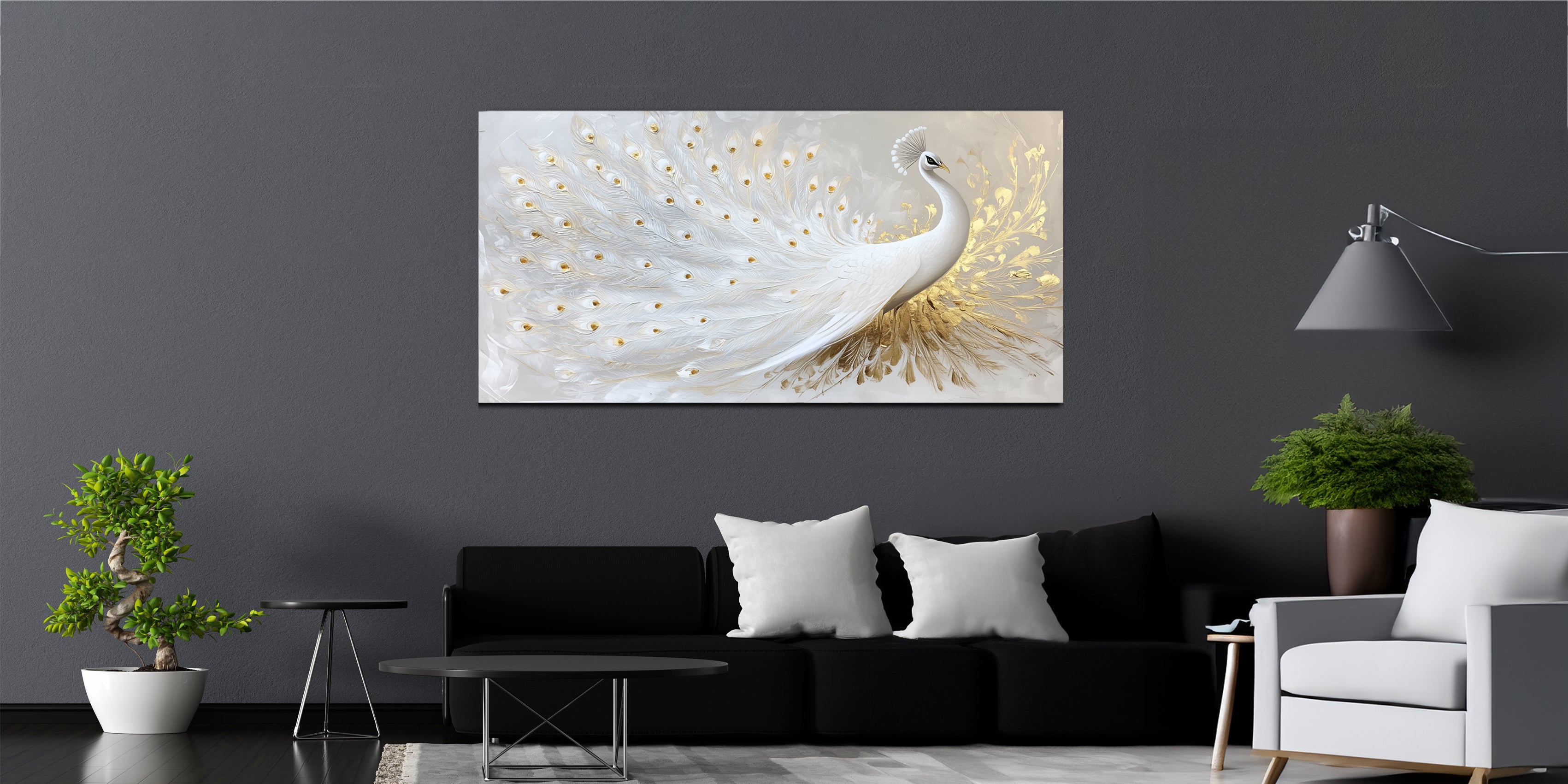 Gold Foil Wall Art White Peacock for the Bedroom Hallway