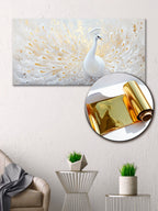 Gold Foil Wall Art Print White Peacock – Gold Accent Wall Decor Canvas