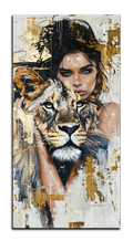 Gilded Art Print Girl with a Tiger – Gold Accent Wall Decor Canvas, Foil