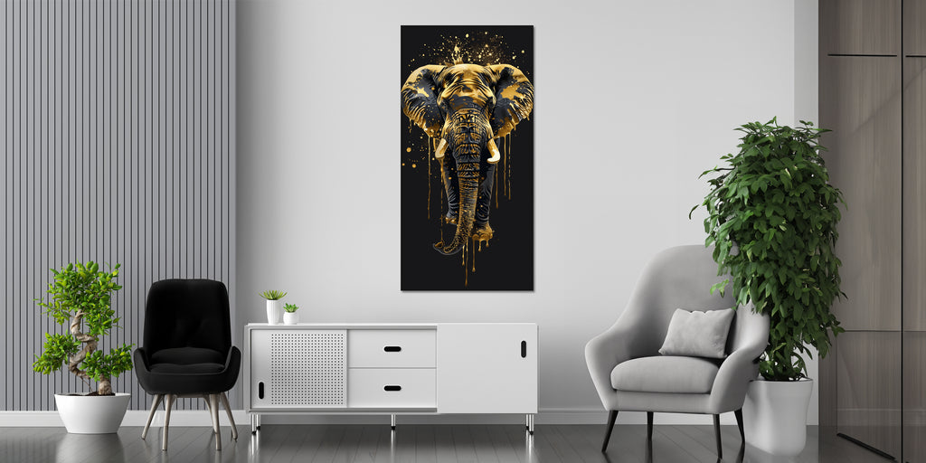 Gold Art Print Elephant – Gold Accent Wall Decor Canvas, Foil