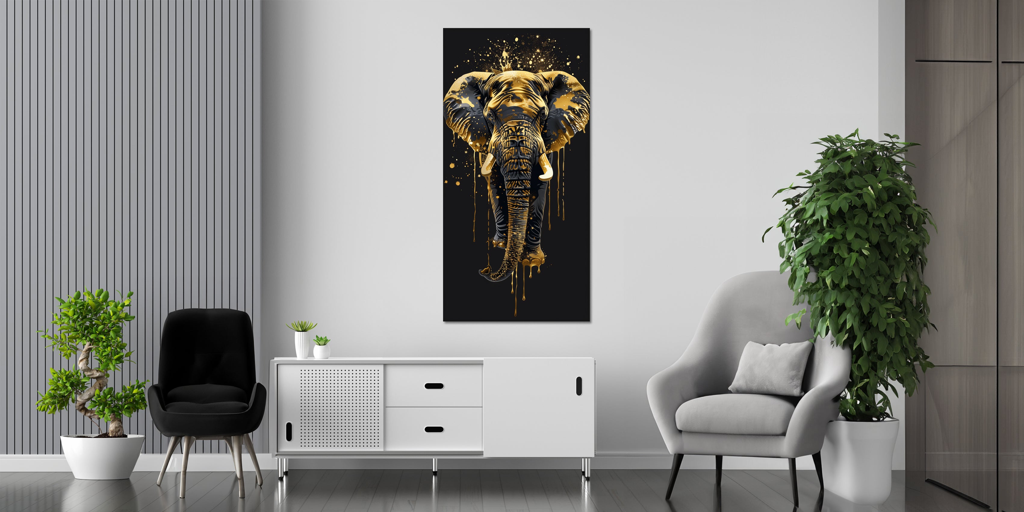 Gold Art Print Elephant – Gold Accent Wall Decor Canvas, Foil