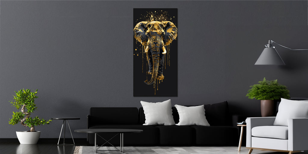 Gold Art Print Elephant – Gold Accent Wall Decor Canvas, Foil