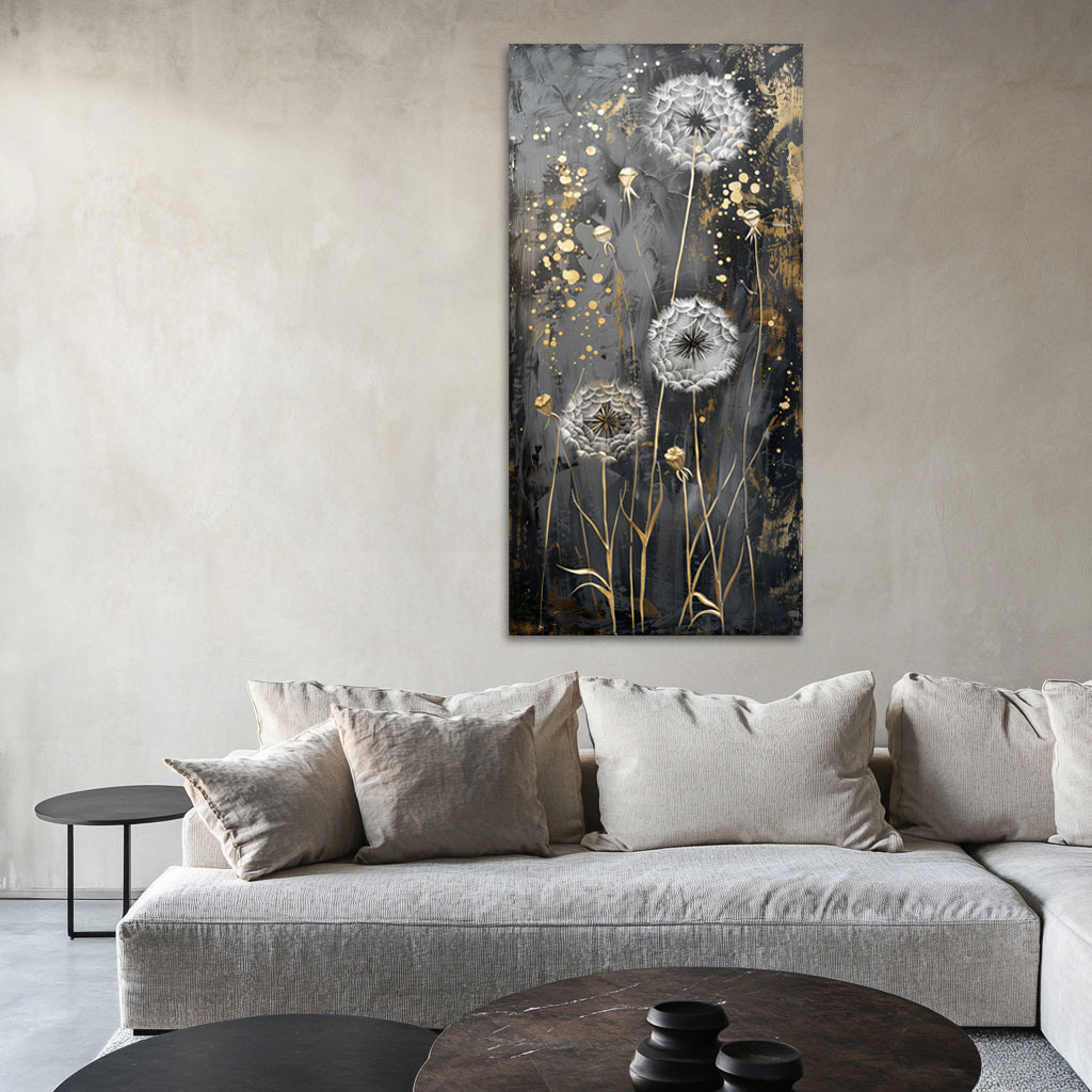 Gilded Art Print Dandelion – Gold Accent Wall Decor Canvas, Foil