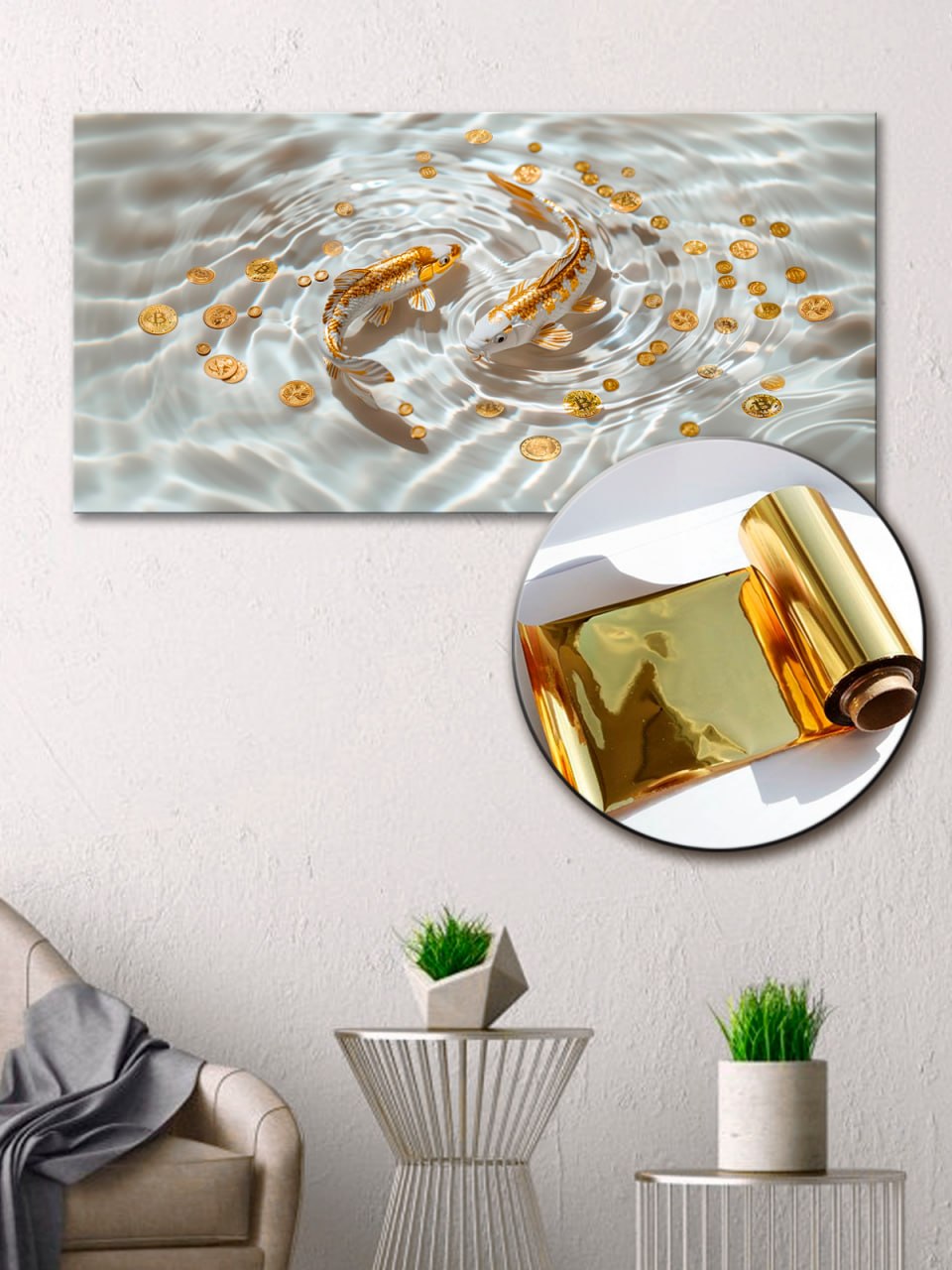 Gold Wall Art – Golden Koi Metallic Foil Canvas