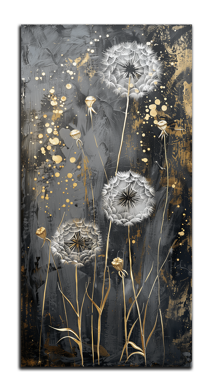 Gilded Art Print Dandelion – Gold Accent Wall Decor Canvas, Foil